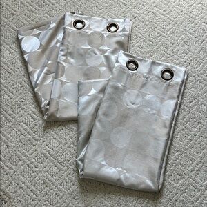 Tan & Gold Thick Shiny Curtains with Geometric Circle Pattern - Set of 2